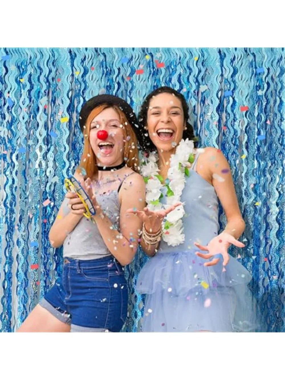 Blue Tinsel Fringe Backdrop Party Streamers Curtain Photo Booth Decor Set